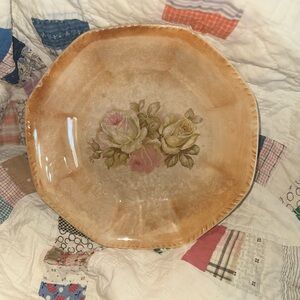 Antique Thompson Pottery Peach Luster Floral Vegetable Serving Bowl